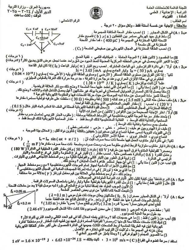 فيزياء - السادس الاعدادي العلمي