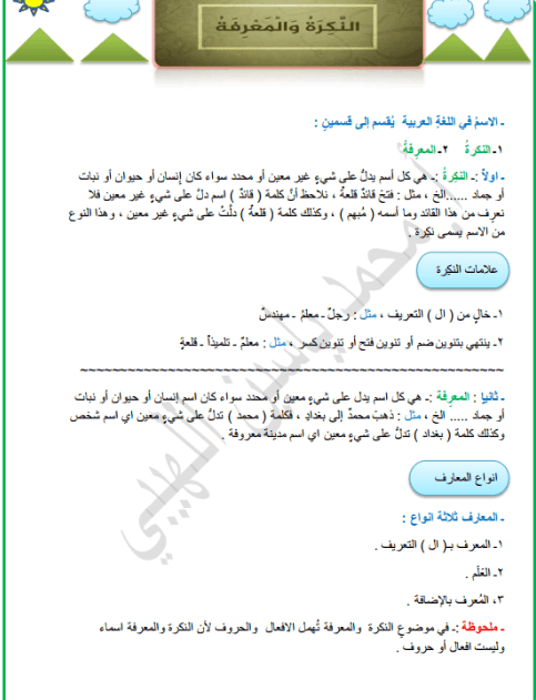 ملزمة قواعد اللغة العربية للصف السادس الأستاذ محمد ياسين خضر